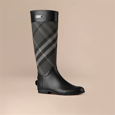 burberry check panel rain boots charcoal|net a porter Burberry rain boots.